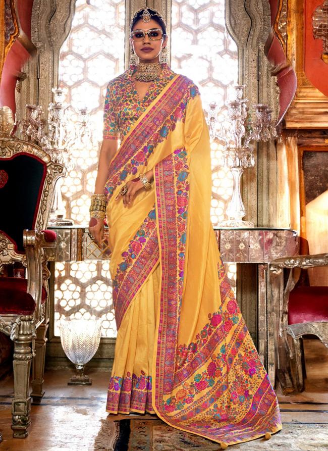 Silk Yellow Traditional Wear Printed Saree